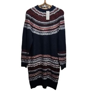 Treasure & Bond Fair Isle Shift Long Sleeve Sweater Dress size L
